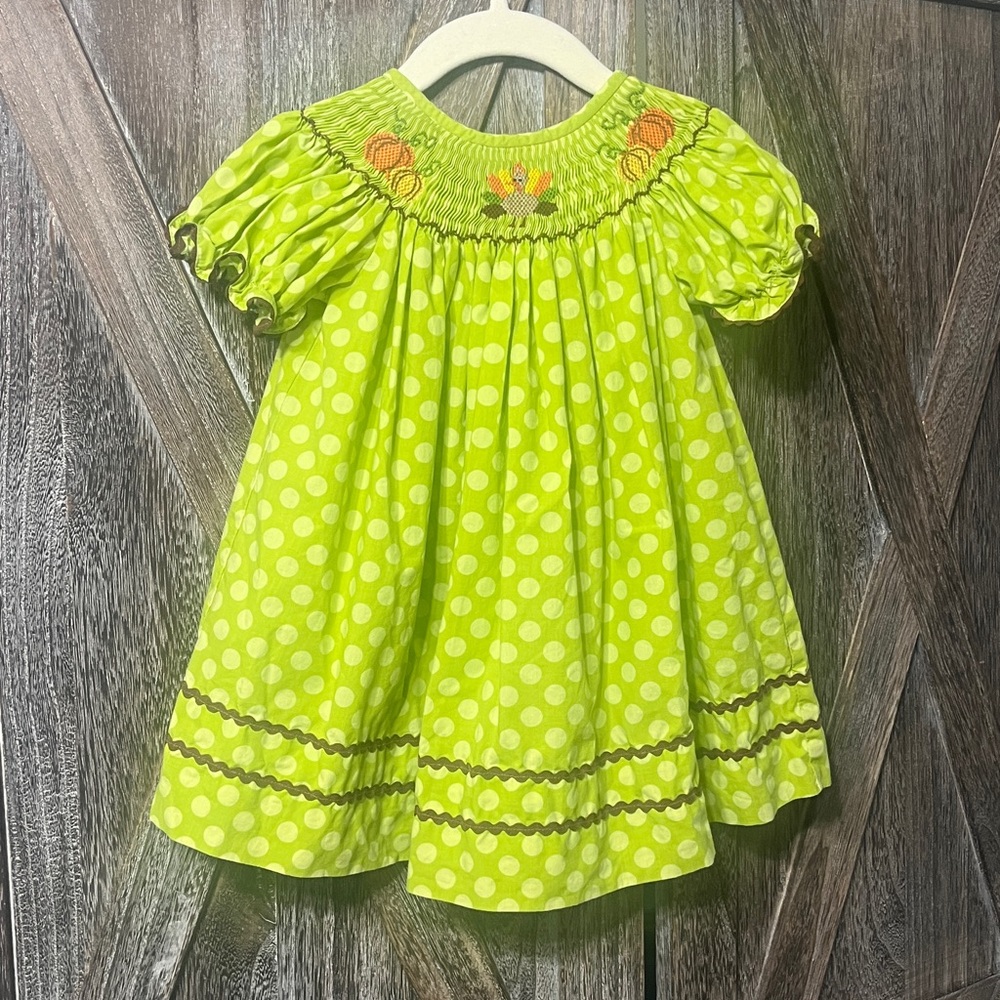 Adorable Thanksgiving/Fall Polka Dot Smocked Dress